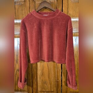 Altar'd State Lightweight Long Sleeve Rust Orange Cropped Crewneck Sweater Sz L
